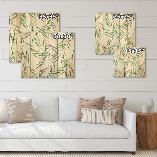 Designart - Tropical Green Leaves In Summer Times II - Tropical Print on Natural Pine Wood